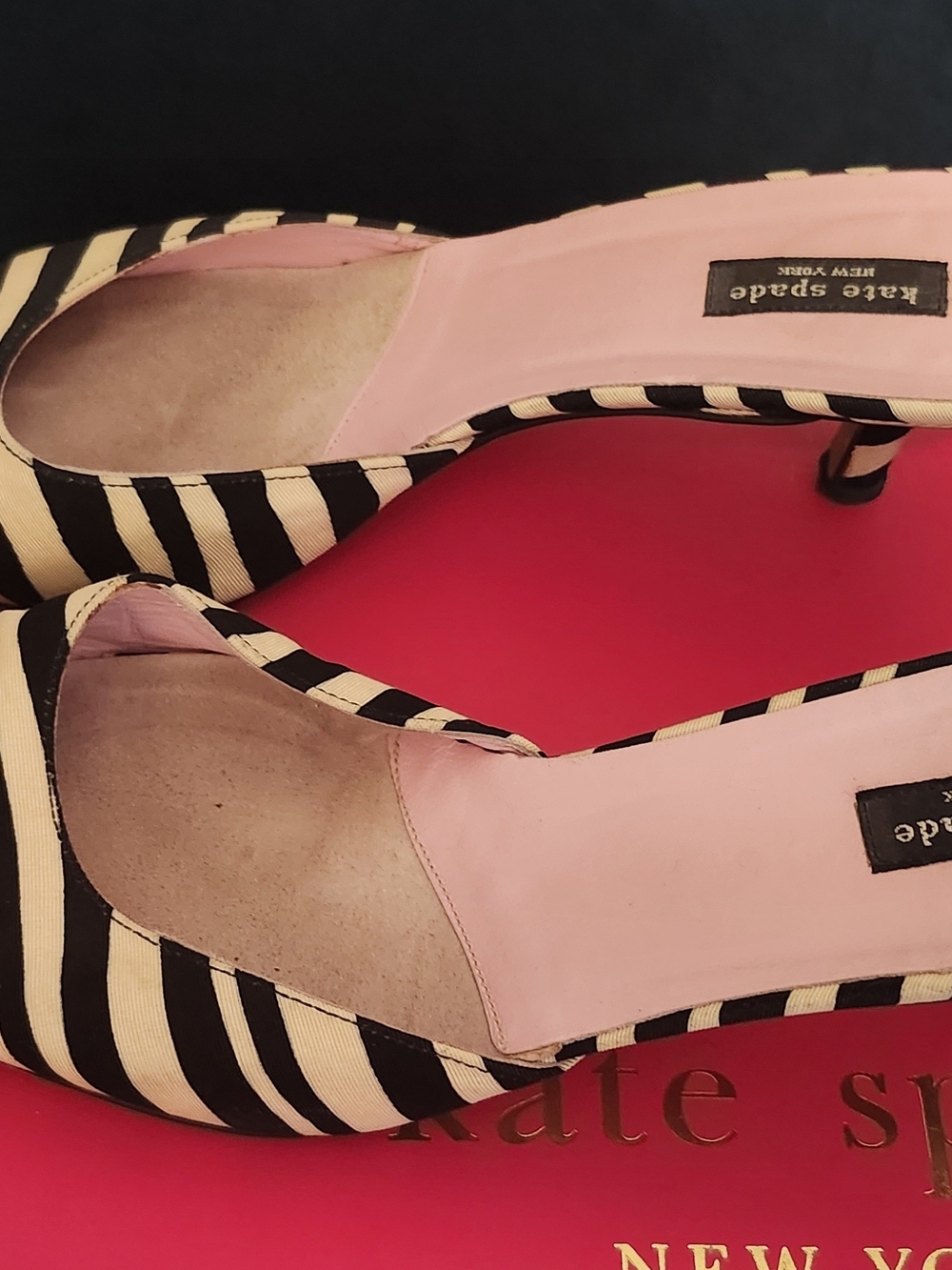 kate spade Black and White Striped Pointed-Toe Mules - Picture 4 of 8
